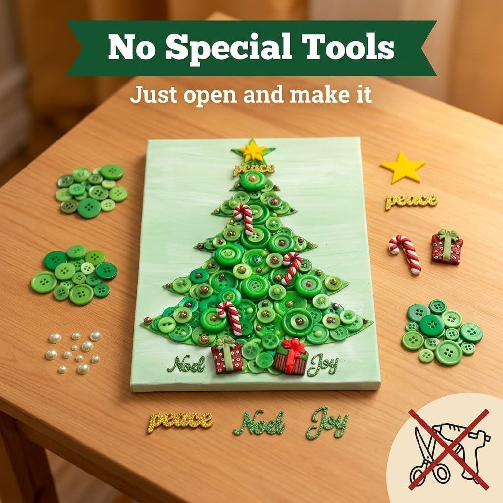 DIY Christmas Tree Button Art Kit – Holiday Craft Kit