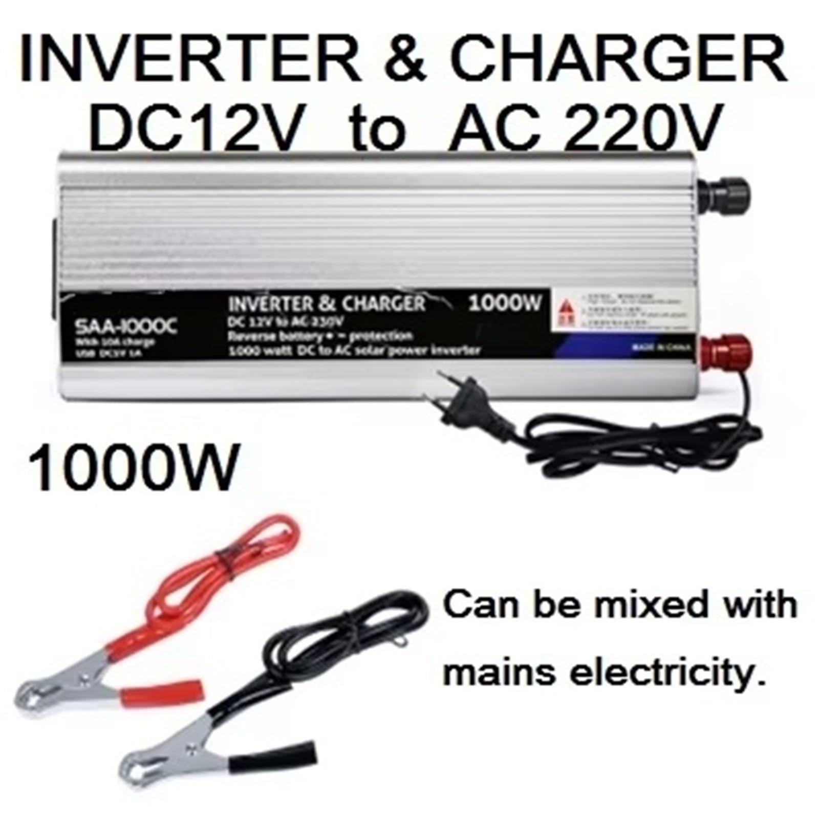 Inversor Onda Pura Inversor De Energía Solar Híbrido De 12 V Y 220 V Cargador Transformador De Voltaje USB 500 W 1000 W 2000 W Adaptador para El Hogar(12V 1000W)