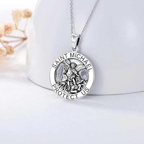 Miniatura 2 de LONAGO Collar con medalla de San Miguel protector de plata de ley, colgante de moneda religiosa católica de San Miguel Arcángel católico, regalo