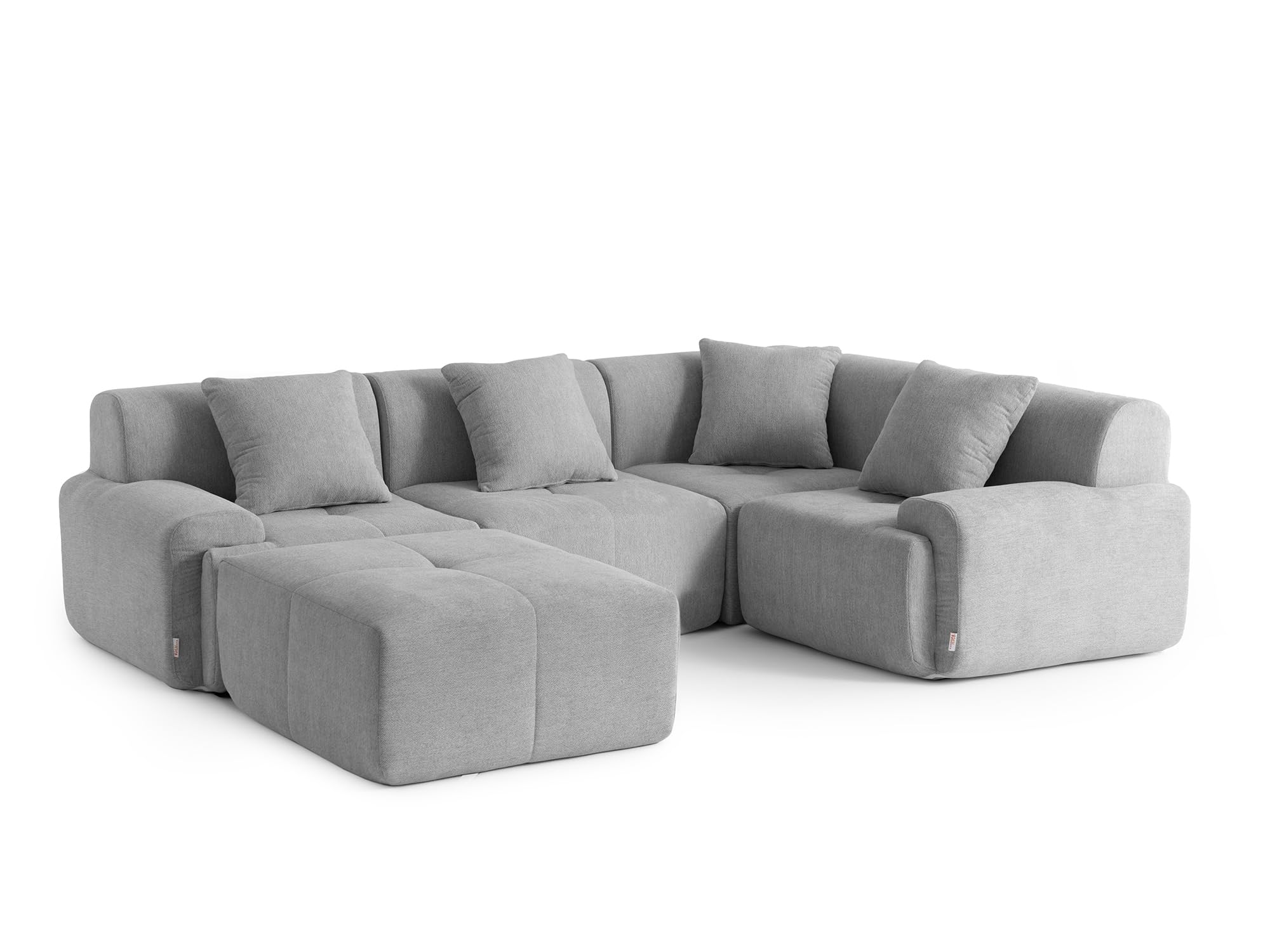 Sofá esquinero Modular de 4 plazas con Chaise Longue, tapizado en Chenilla, Fundas de Cojines desenfundables (Gris Mineral, 4 plazas con Chaise Longue)