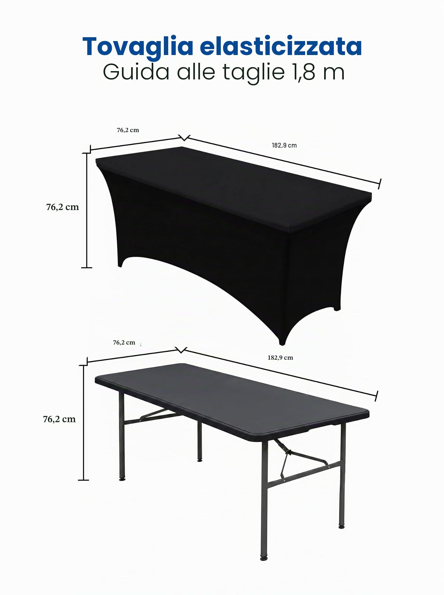 Utopia Kitchen Tovaglia Estensibile [6 Piedi, 183 cm] Copritavolo in Poliestere e Spandex - Lavabile in Lavatrice e Resistente alle Pieghe per Eventi e Feste (Confezione da 2, Nero)