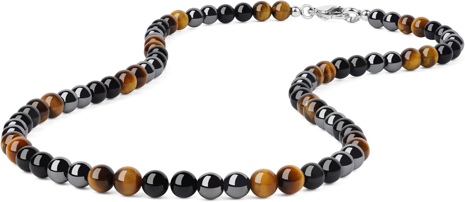 GAVU Men’s Beaded Necklace, Triple Protection Crystal Necklace for Men