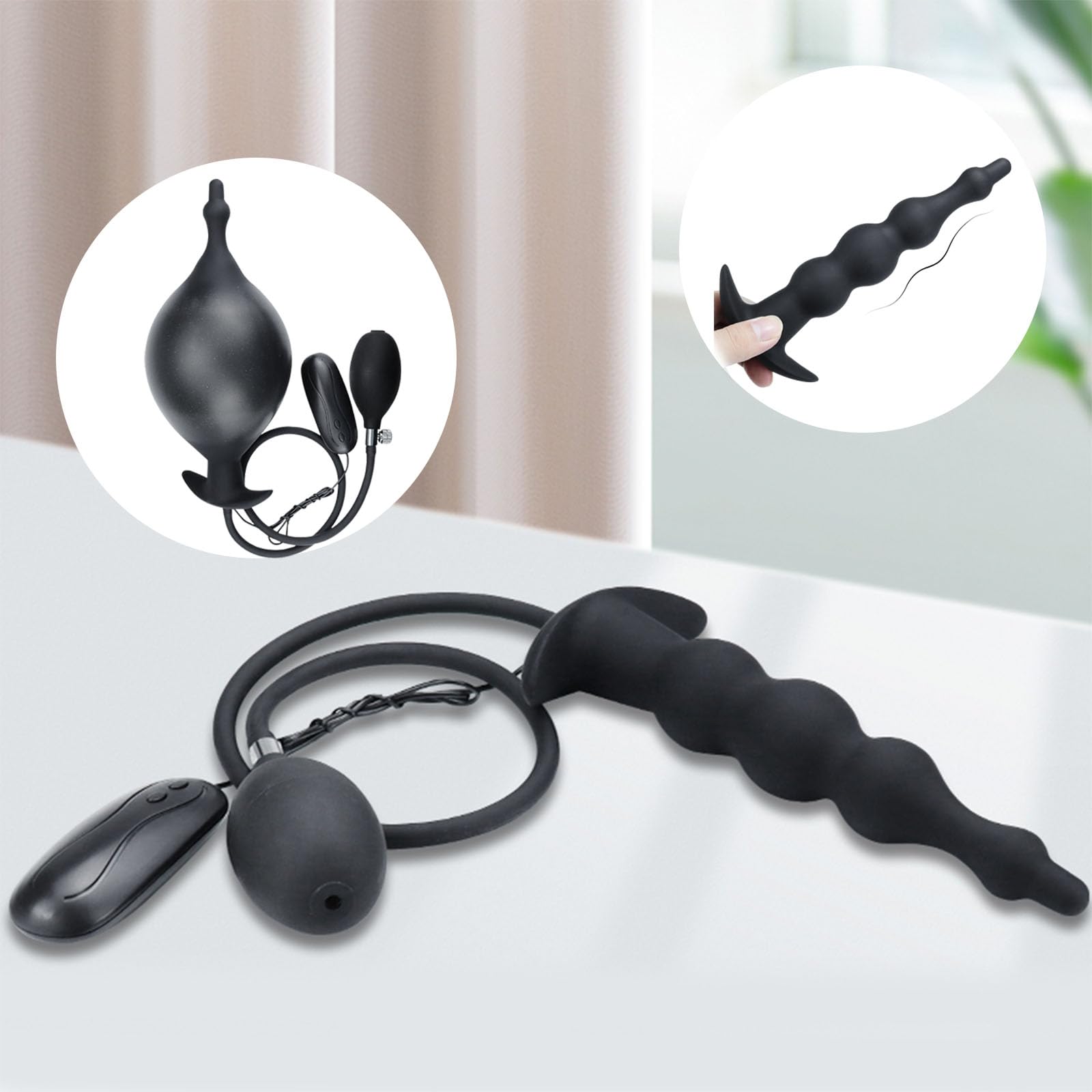 AMAZBEE Plug Anal Vibrador Hinchable de Silicona con Bomba 12 Patrones de Vibración Masturbador Femenino Bolas Anales Separador Anal SM Juguetes Sexuales Para Mujeres Hombres Parejas