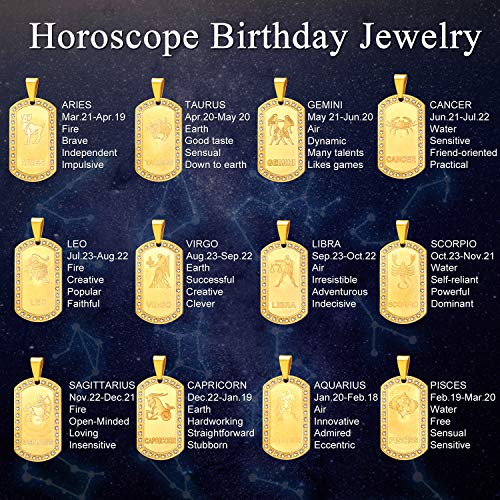 Colar U7, unissex, com símbolo do zodíaco em aço inoxidável, corrente de elos redondos e pingente de