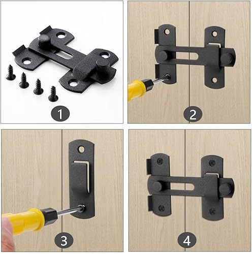 Miniatura 5 de Pestillo para puerta de granero, paquete de 4 pestillos para puerta, pequeños, negros, deslizantes, puertas deslizantes, para gabinete de vino,