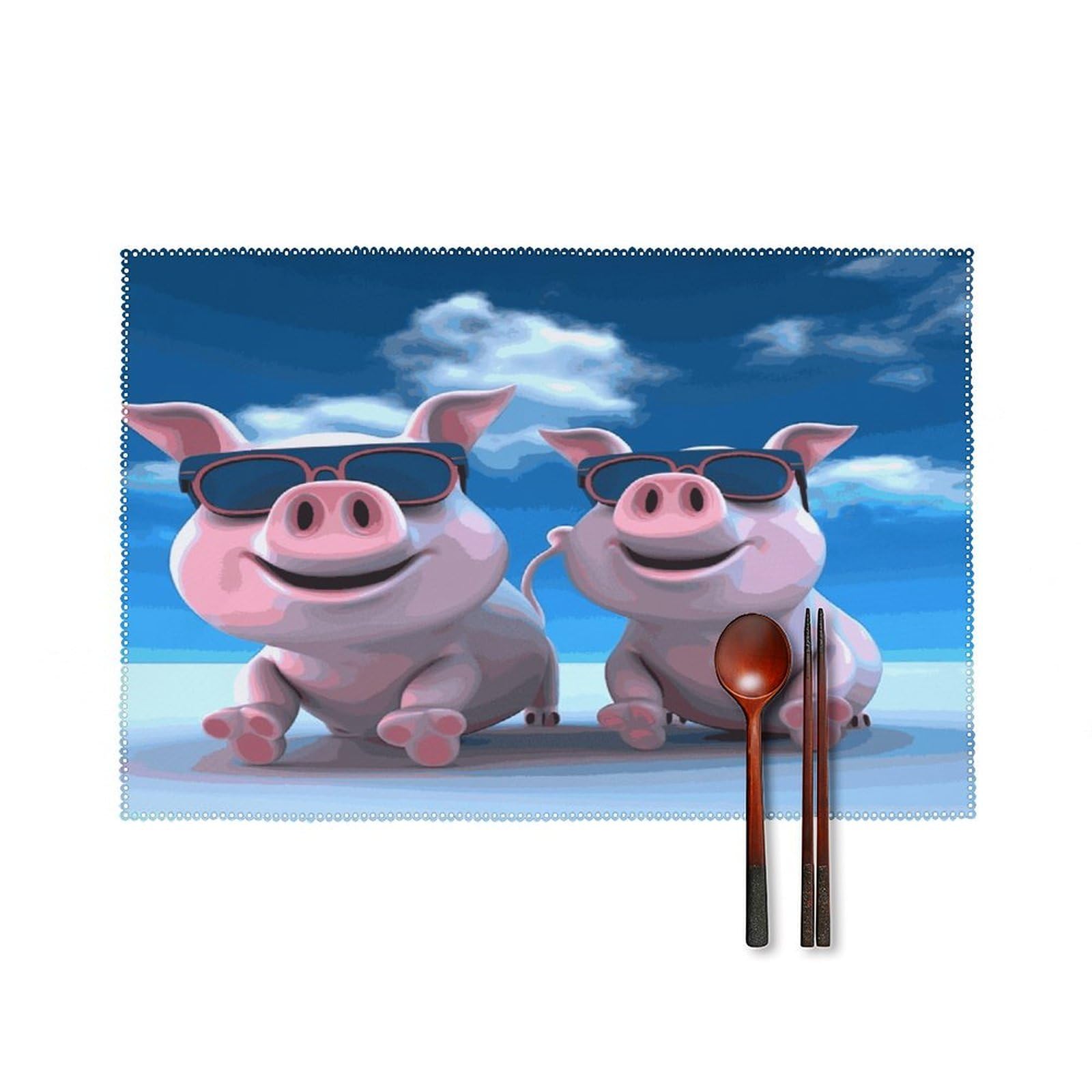 Fekiloot Style Funny 3D Piggies Placemats Set Of 6,Table Mat