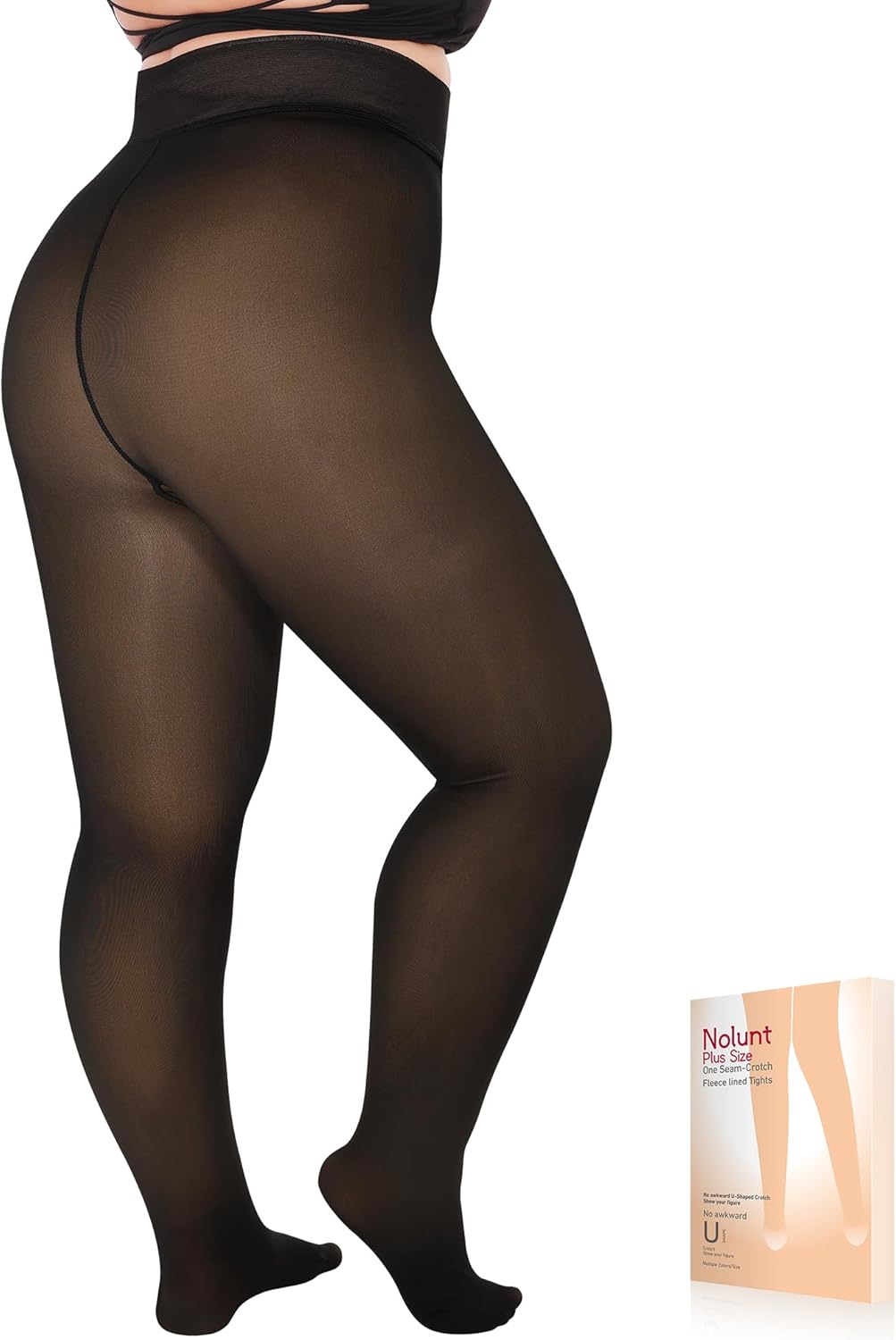 NOLUNT Plus Size Fleece Lined Tights Women, Fake Translucent Winter Thermal Pantyhose, High Waist Warm Thermal Leggings.