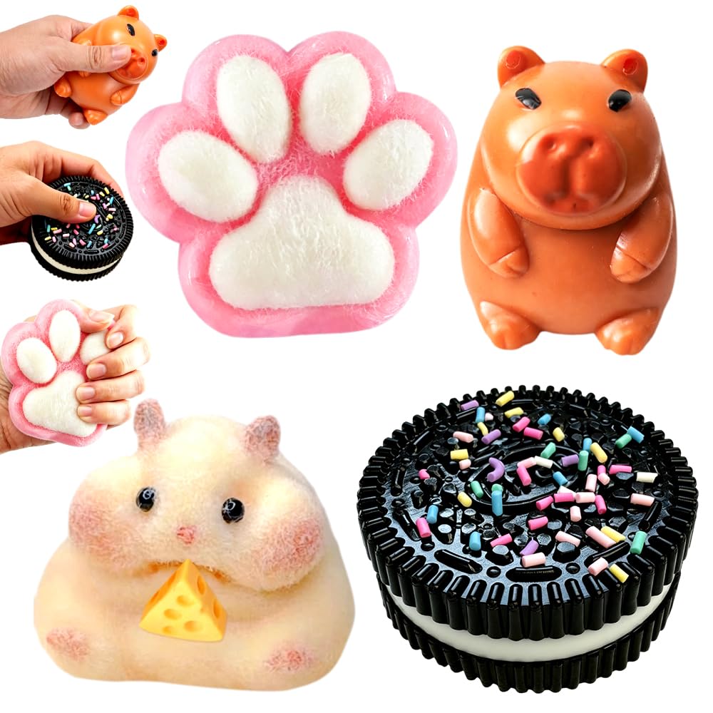 Squishy Stress Toy, Squishy Toys, Squeezeable Fidget Toy to Anxiety Relief Novelty Gifts for Birthday Christmas - 4pcs