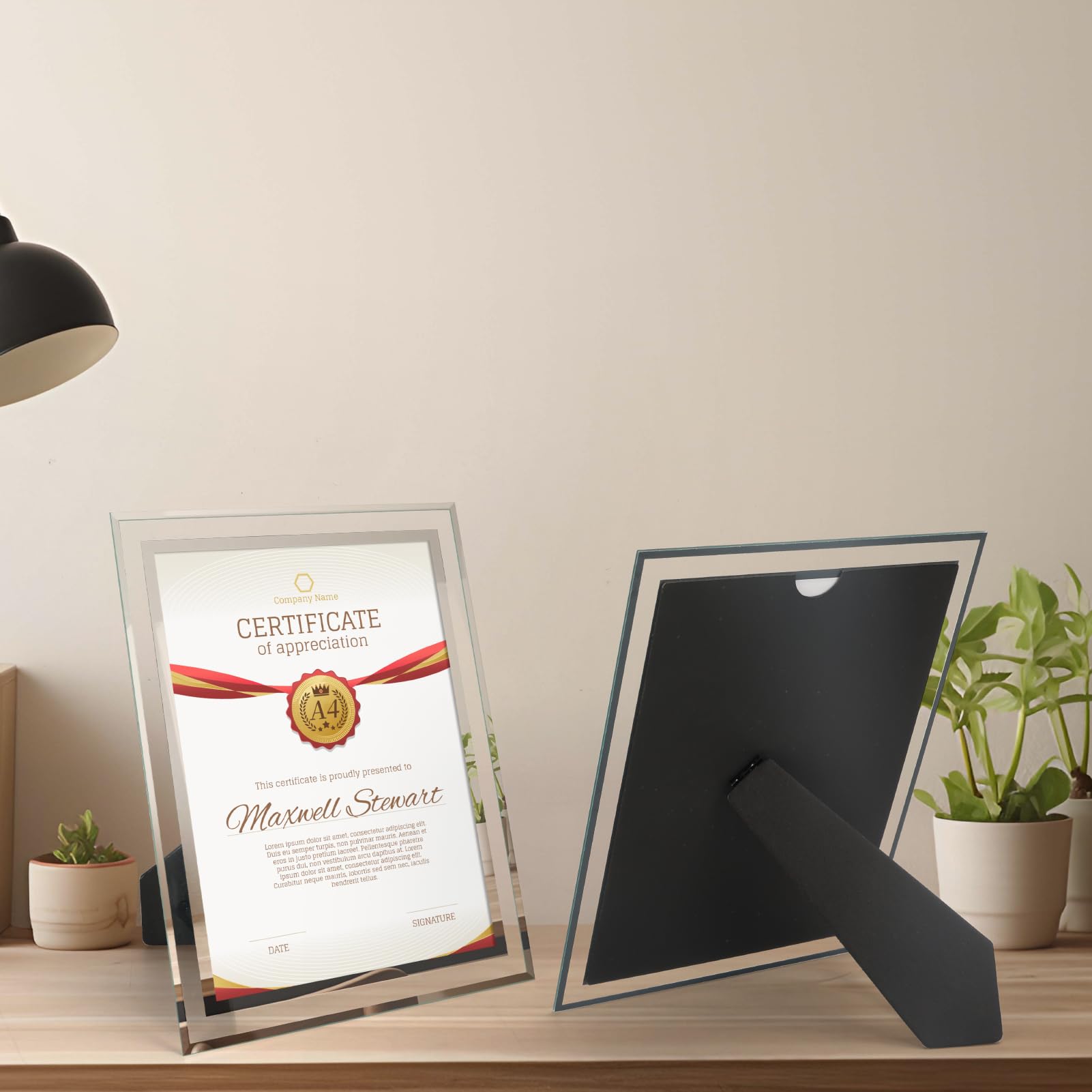 Hoikwo Cornice A4 Cornice Vetro, Portafoto da Tavolo, Decorazione per Casa, Ufficio，1 Pezzo