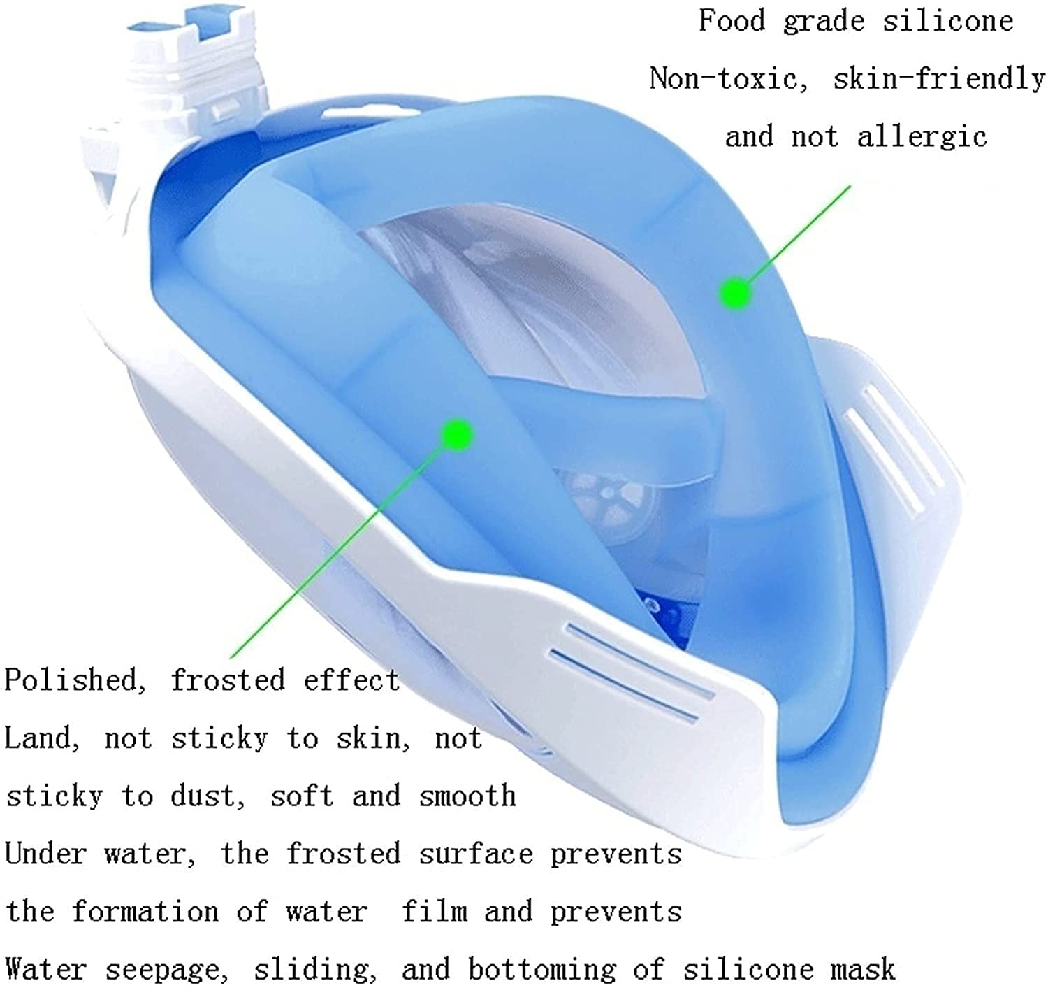 Maschera da Snorkeling in Silicone Integrale, boccaglio subacqueo a 180 ° Maschera da Immersione a Bocca Piatta a Bocca Piatta a Secco Adatta per Adulti e Bambini (al)