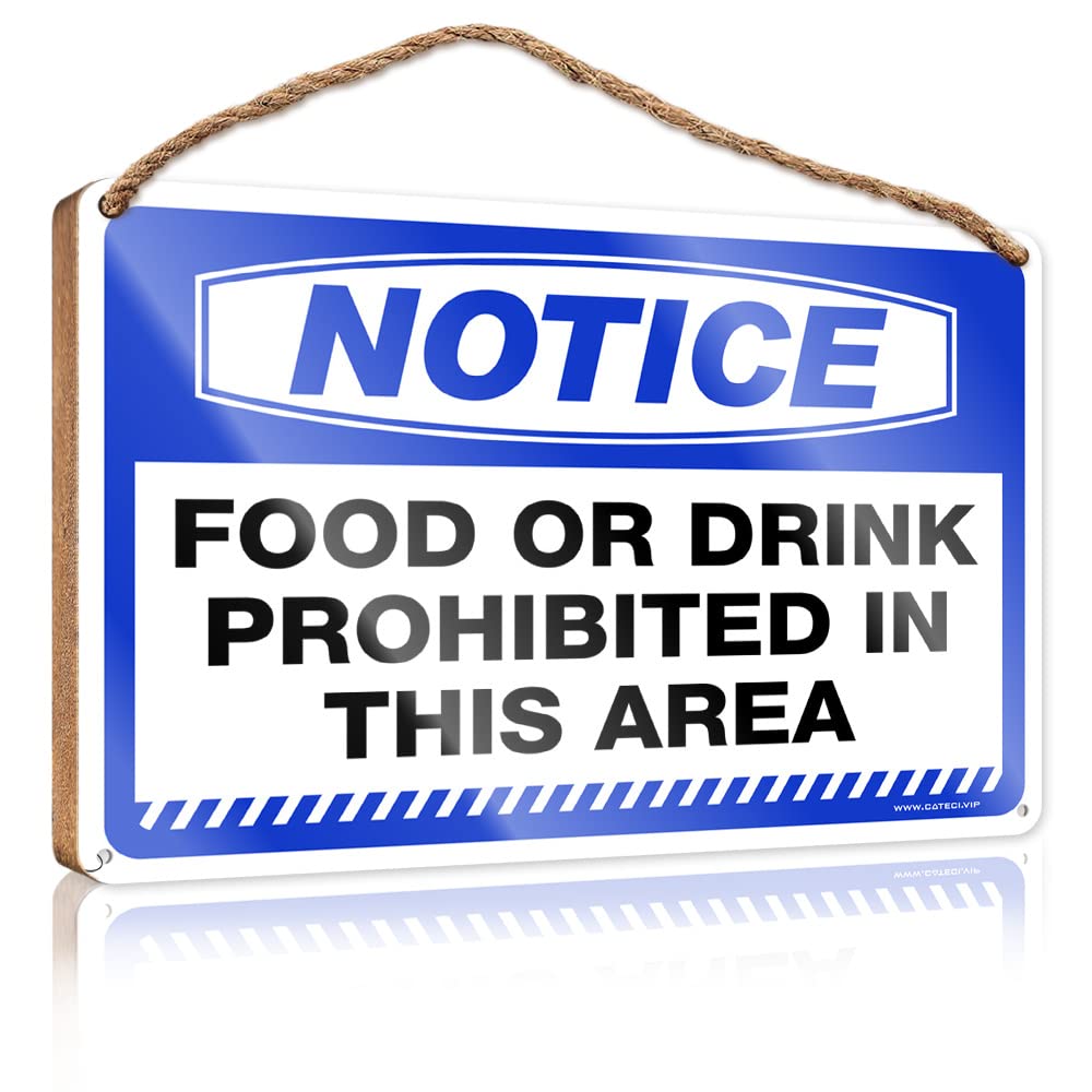 HELIOFORGE Funny Desk Live Signs Notice Food Or Drink Prohibited In This Area Wooden Sign(15X28CM)