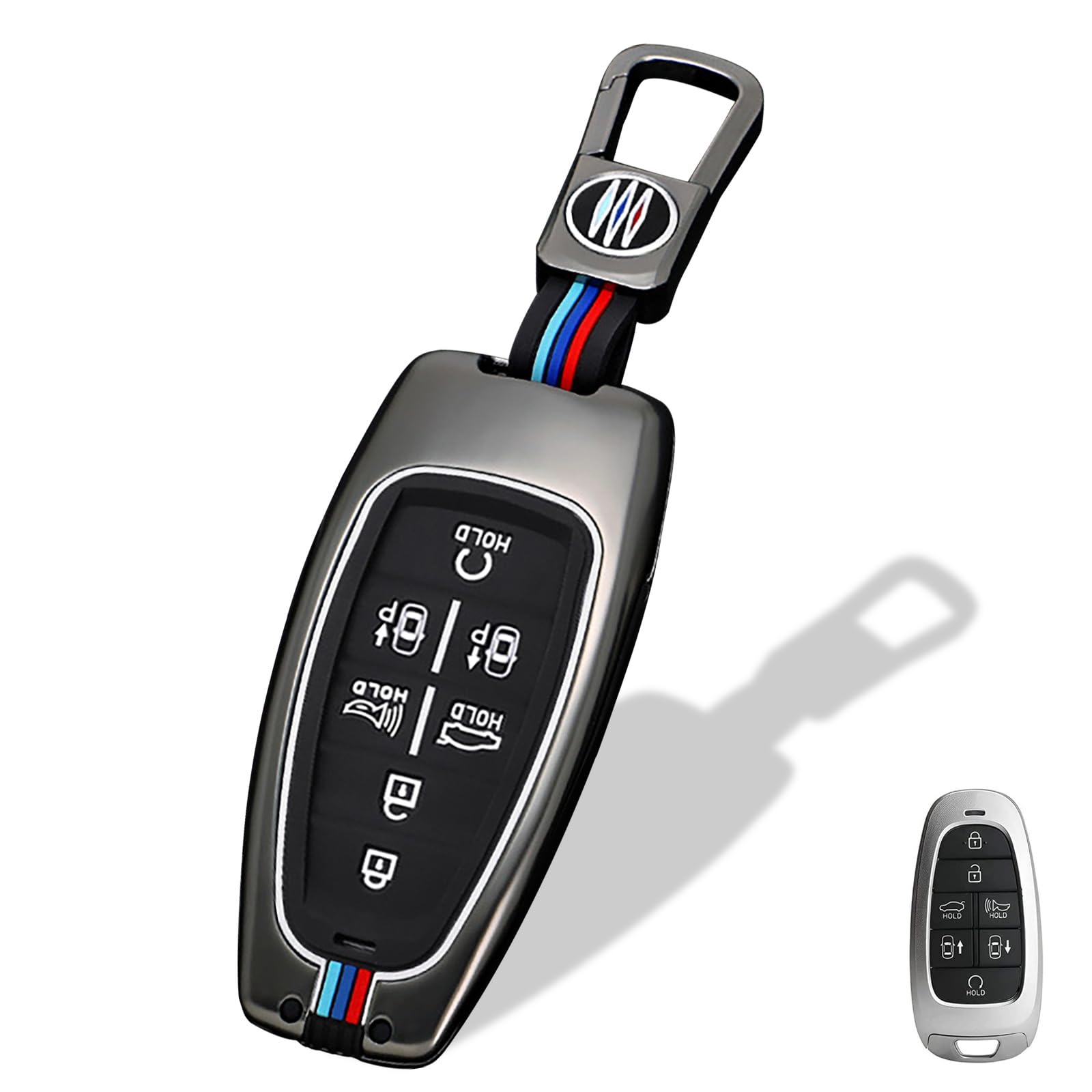 AoocarHeavy Metal Key Fob Cover, Compatible with Hyundai Sonata Nexo Tucson Santa Fe 2020-2023 etc, Zinc Alloy Fob Case, 7 Button (1 Pcs)