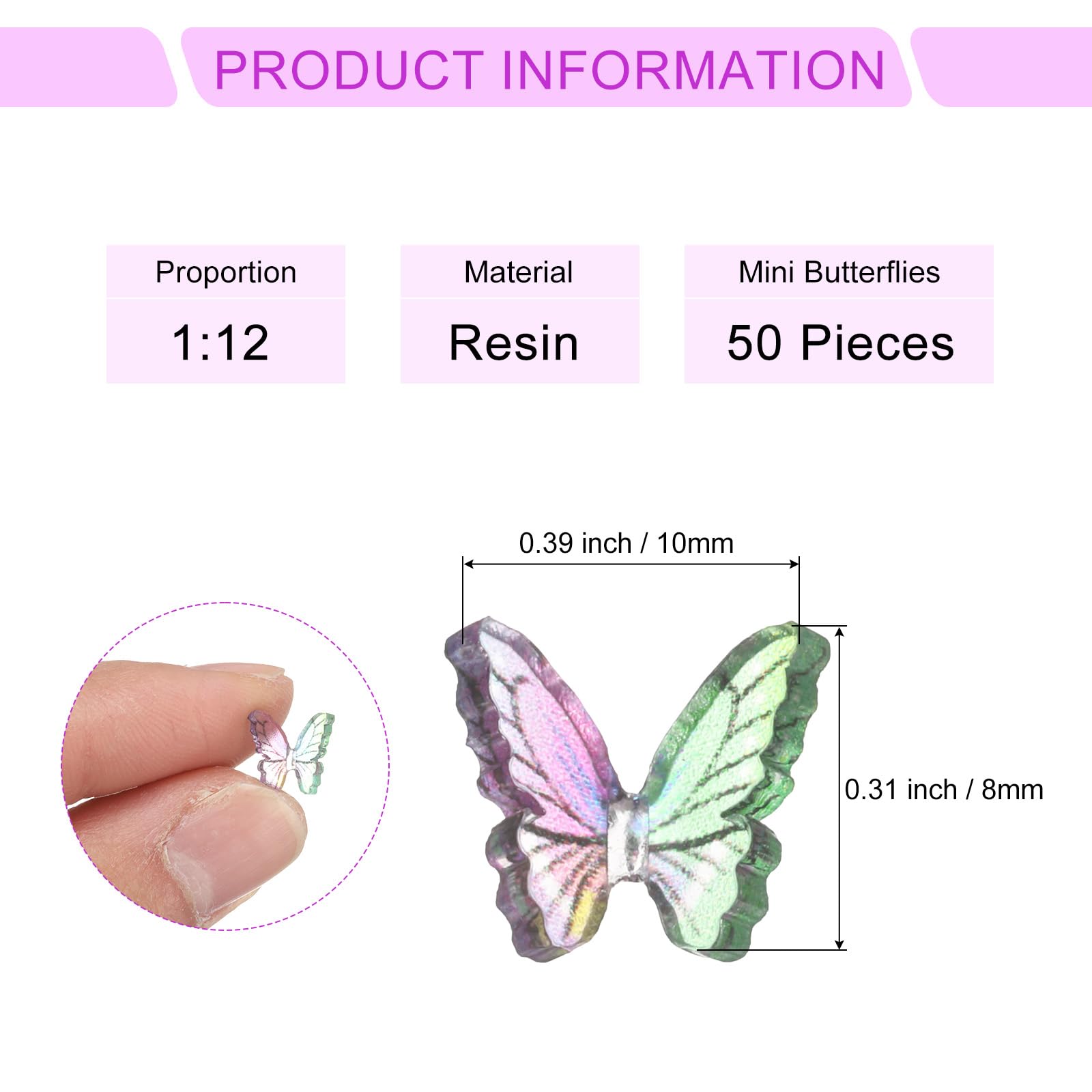 CoCud Mini Resin Butterflies, 8mm Length, Resin Miniature Dollhouse Accessories Teal - Image 2