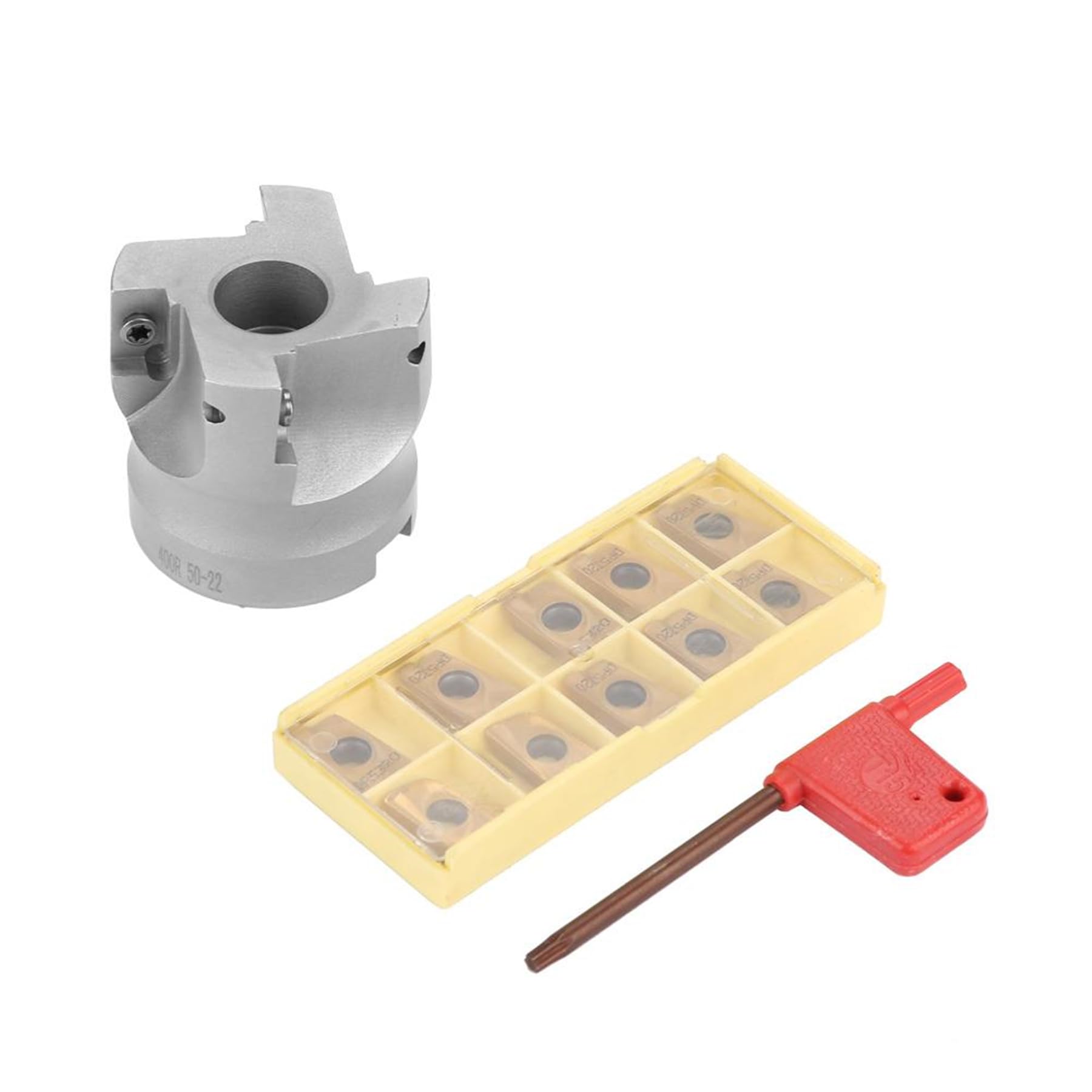 Planfräser, BAP400R-50-22-4F CNC-Schaftfräser Planfräser + 10 APMT1604 Hartmetall-Wendeschneidplatten + T15 Schlüssel für CNC-Maschinen, Metallbearbeitung