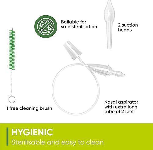 Miniatura 5 de Aspirador nasal Airmed's Vac para bebé. Probado clínicamente, seguro y suave. Succionador de nariz para bebé con 2 cabezales de succión y cepillo de