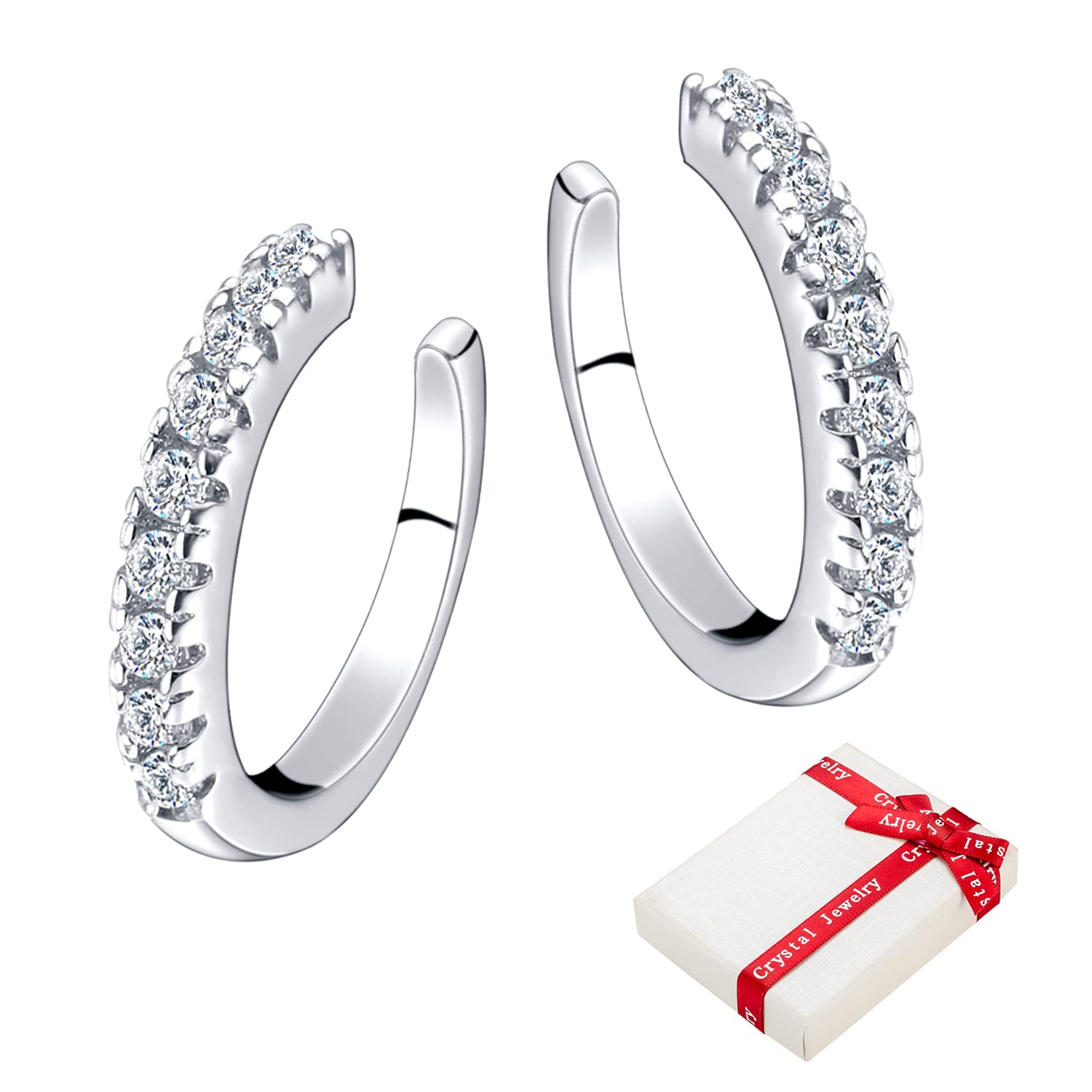 Orecchini A Polsino Con Stella In Argento Placcato E Zirconia &ndash; Clip-On Senza Foro XJ32