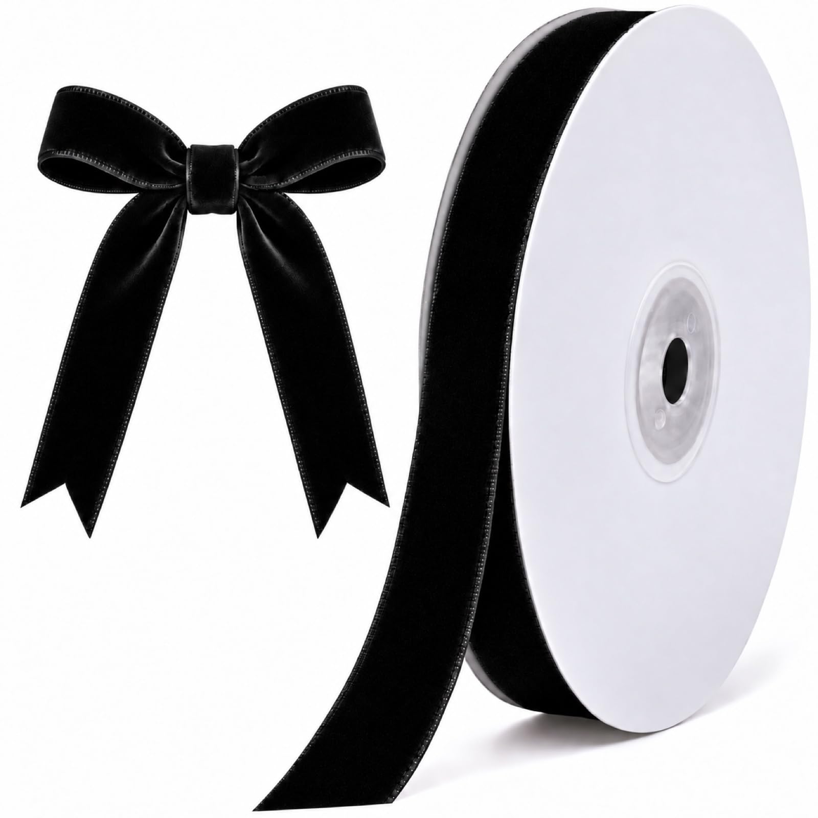 Tsorode 10 Yards Black Velvet Ribbon for Christmas Tree, 5/8 Inch