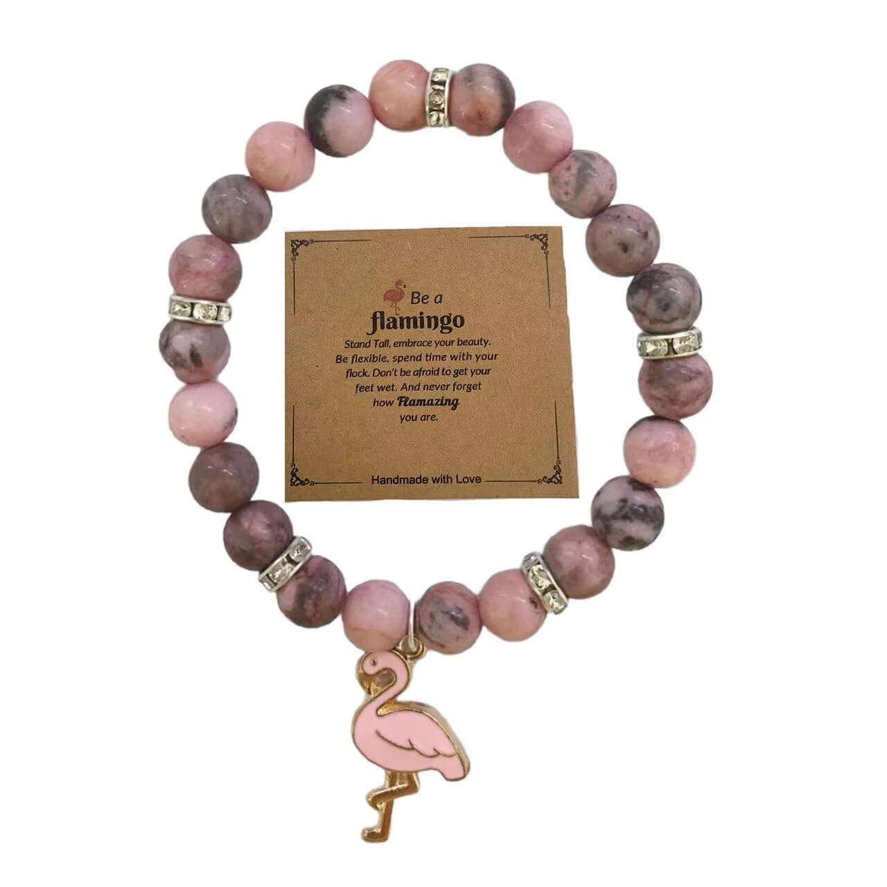 Azusa Sun Flamingo Bracelet for Women Healing Crystal Beaded Stretch Bracelet with Flamingo Charms Stone Inspirational Jewelry