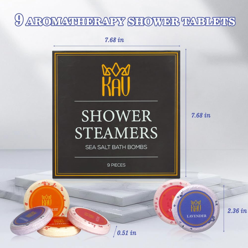 KAV Aromatherapy Shower Steamers for Women and Men - 9 pc Shower Bombs Set - Stocking Stuffers Gift Set - Relaxation Stress Relief for Women Mom Birthday - Home Spa Therapy Steamer 3 Scents