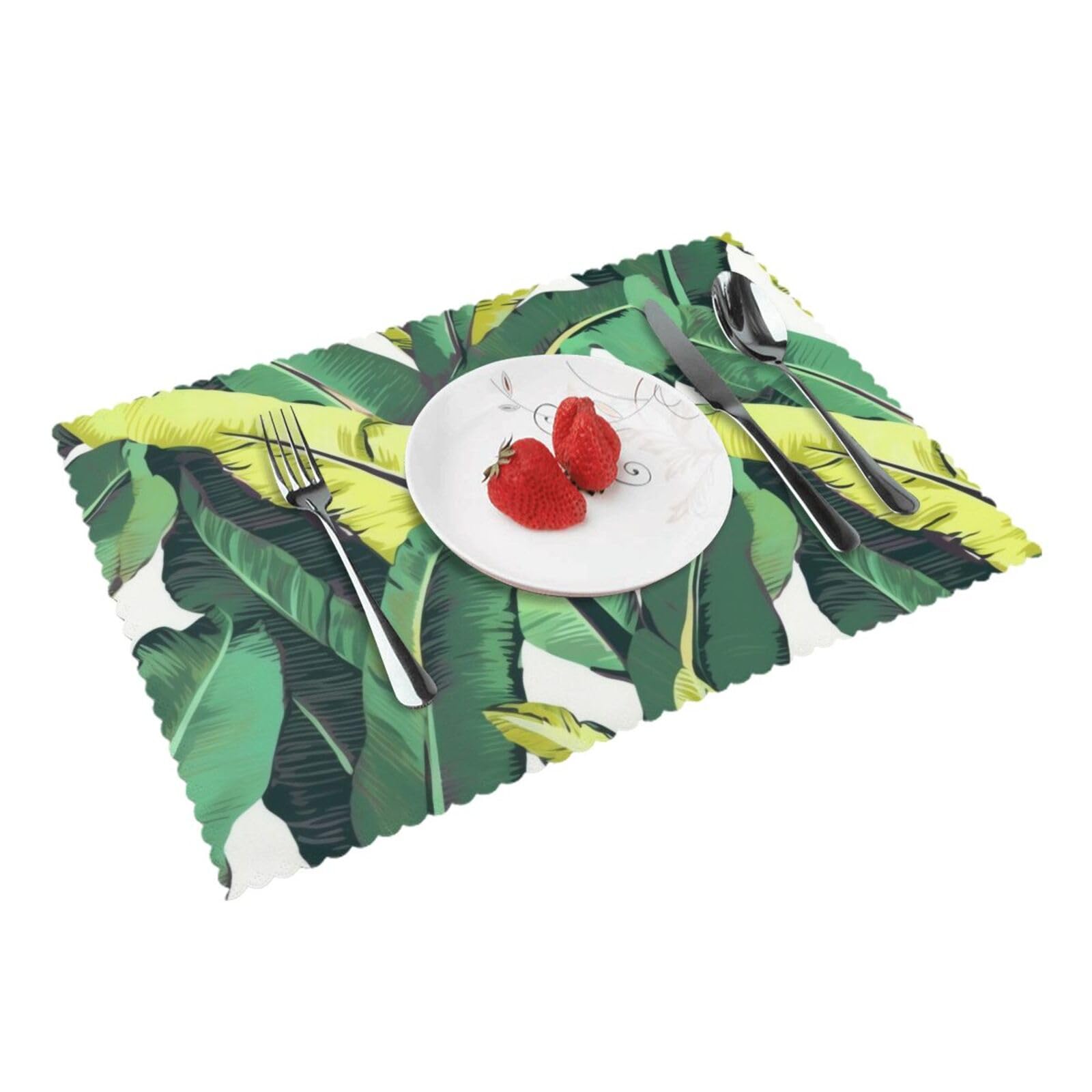 Tropical Banana Palm Leaves Printed Placemat Heat Resistant Place Mats Set of 4 PCS Washable Kitchen Table Mats, 12x18 Inch