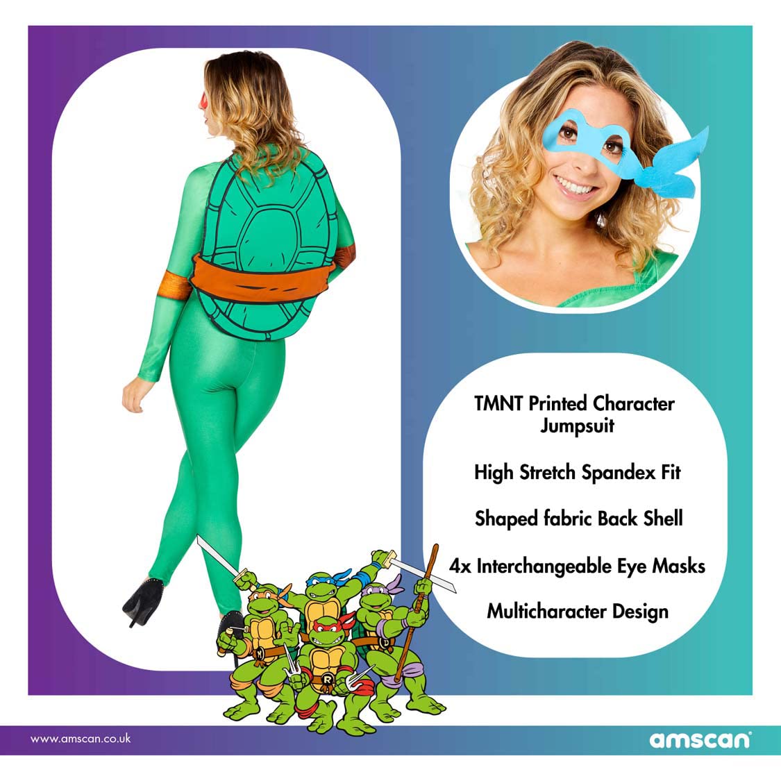 (PKT) (Fix 1/1) (9909148) Adult Ladies TMNT Women Costume (UK 14-16), Green - Image 5