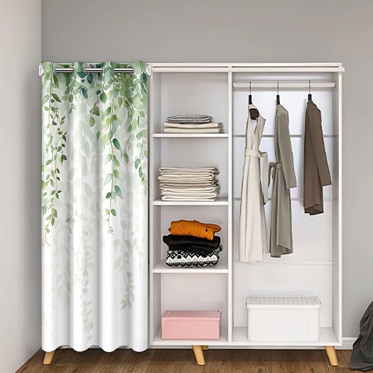 Green Leaves Door Curtain Watercolor Willow Spring Rustic Style Doorway Curtain Privacy for Kids Teens Adults Natural Botanical Trees Plants Door Drape for Bedroom Closet Door 34" W X 80" L