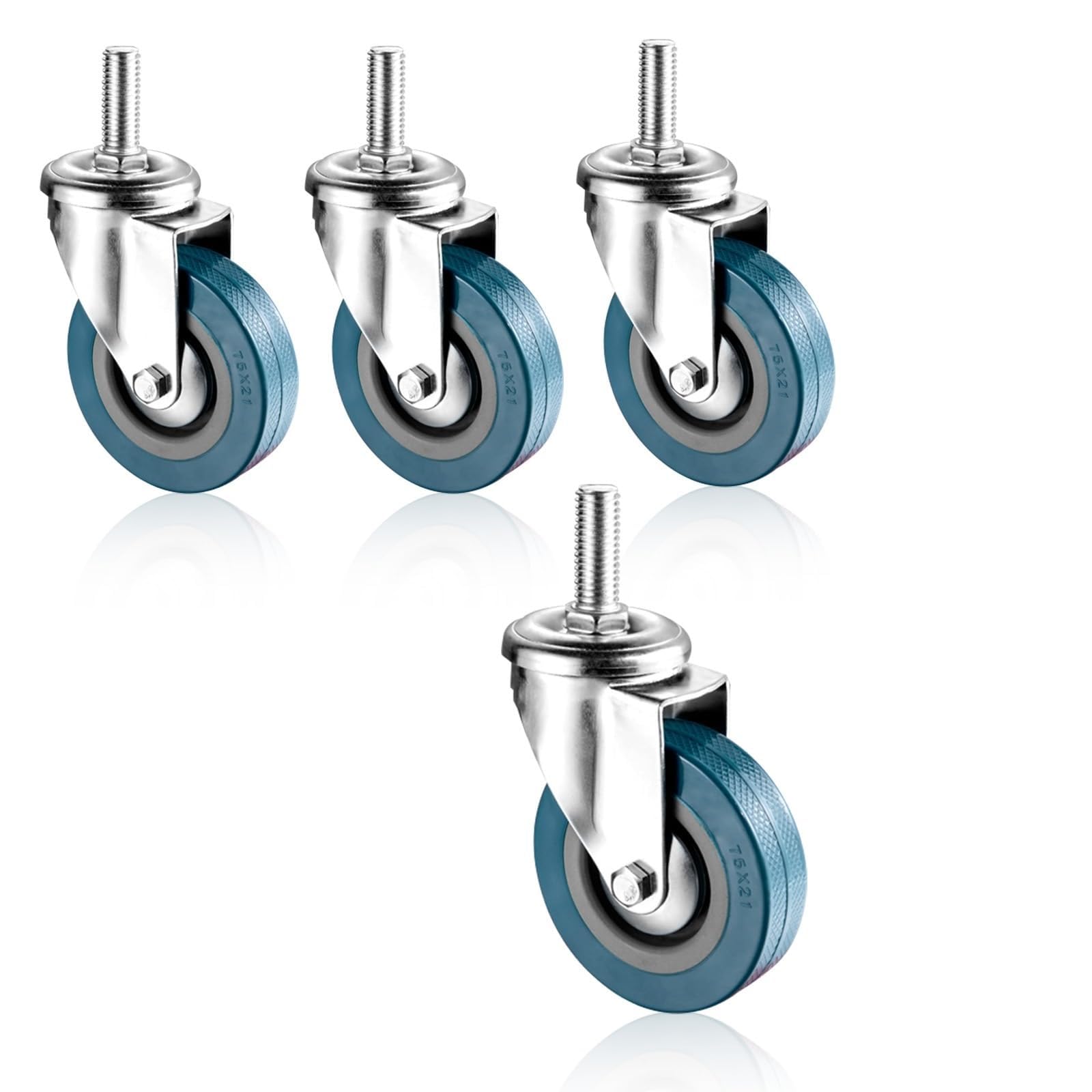 ZGUOUZANTYE Heavy Duty PVC Swivel Casters M10 12 Threaded Stem Dual Locking No Noise Durable Brake Caster For Cart Furniture Workbench Pack 4(Swivel,75MM/M12)