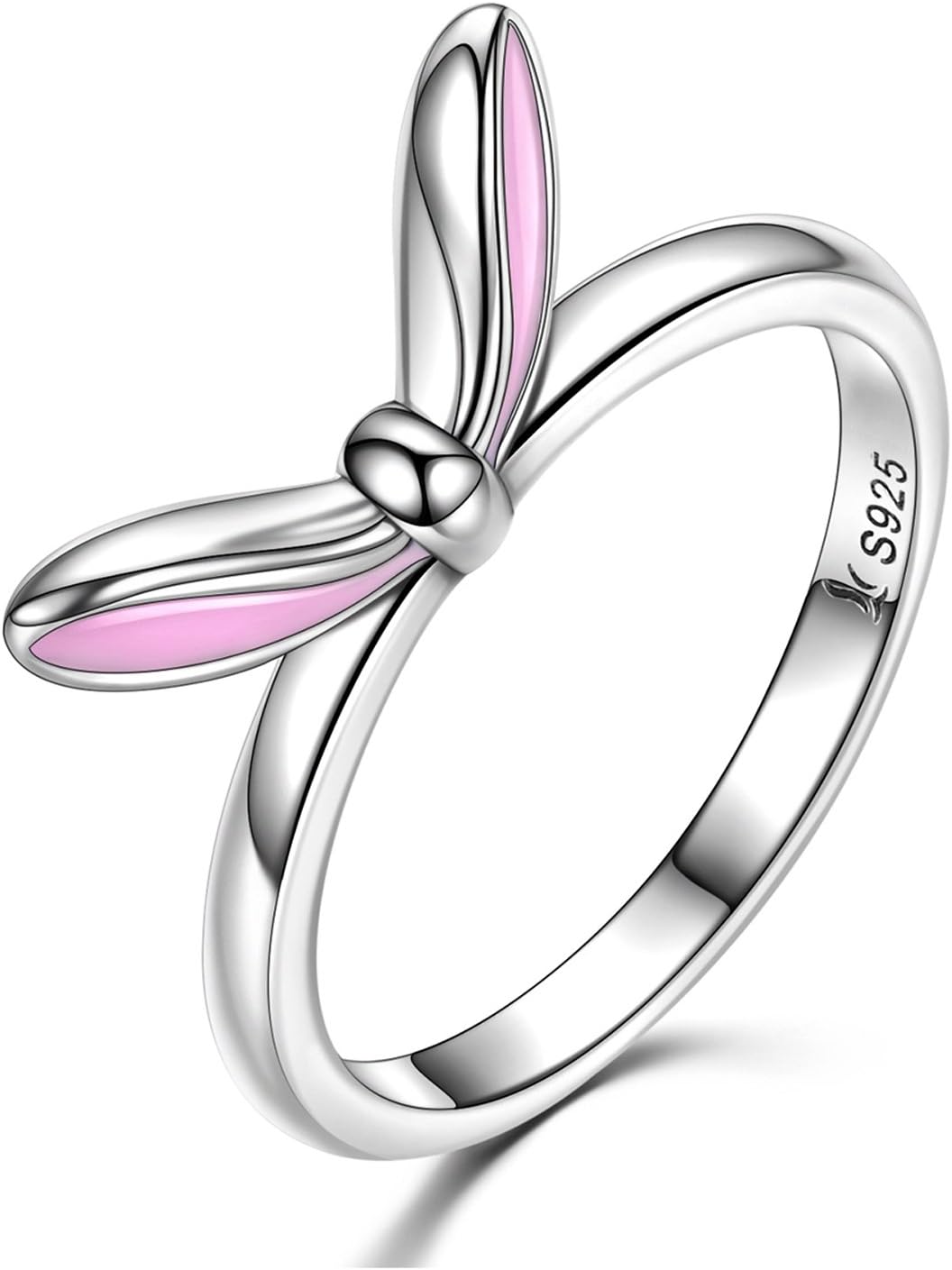 925 Sterling Silver Rings Cute Rabbit Bunny Ears Rings for Women and Girls Size 6 7 8 (6)