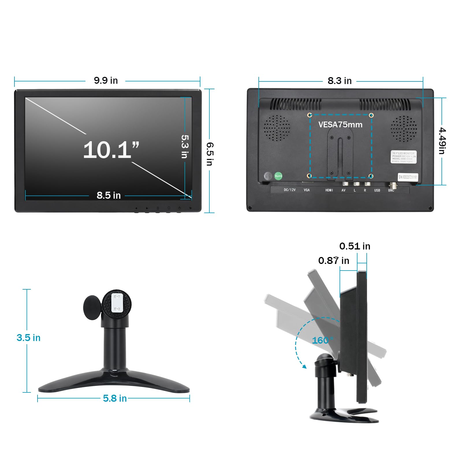 Amazon.co.jp: OSCY 10.1インチ小型モニター、ディスプレイ 60HZ