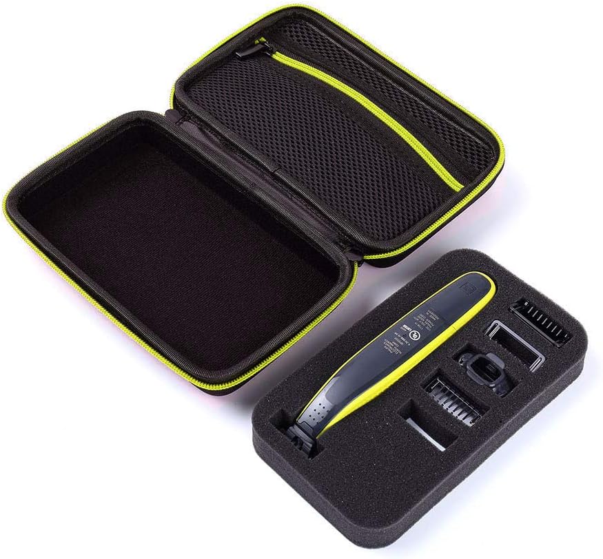 Case for Philips Norelco OneBlade Hybrid Electric Trimmer Shaver QP2520/70/90 Hard Bag Organizer Carrying Travel Storage Cover (Black Green Zipper New)