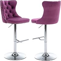Vista 35 de Aoowow Juego de 2 taburetes de bar giratorios, taburetes de bar ajustables con respaldo de terciopelo copetudo, sillas de bar modernas tapizadas