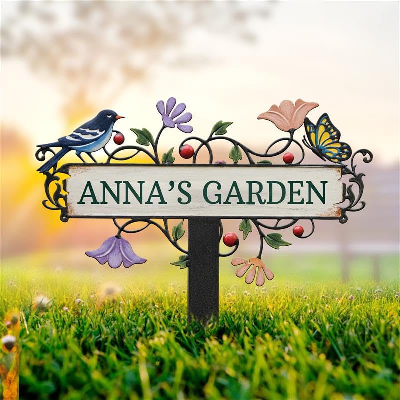 Personalized Metal Yard Sign Custom Metal Stake Decor Bird Butterfly & Flower Design Gift for Garden Lovers Garden Decor (Bird Butterfly & Flower)