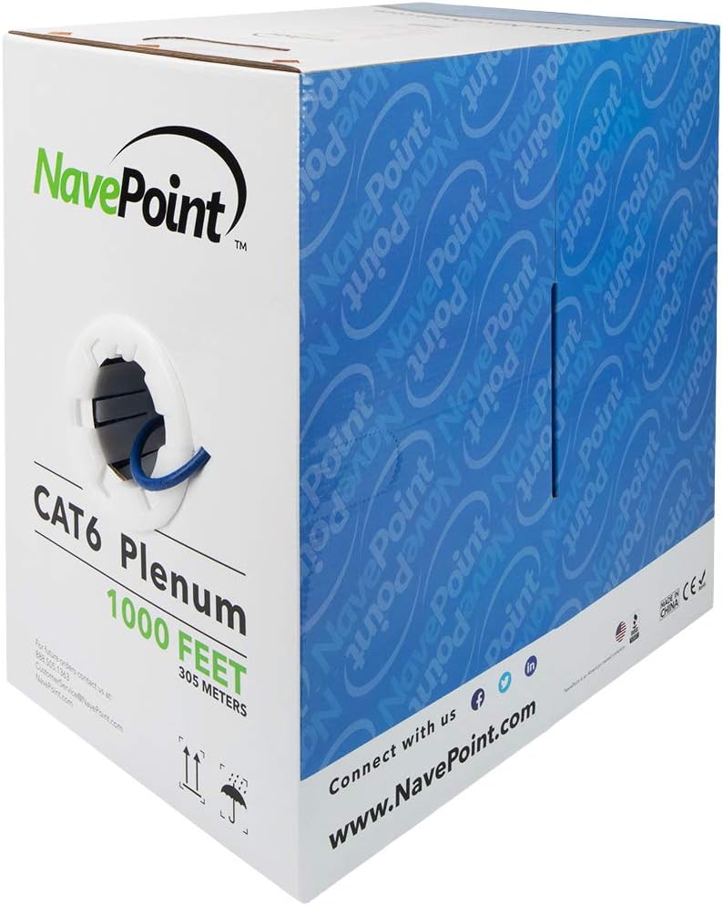 Amazon.com: NavePoint Cat6 Plenum (CMP), 1000ft, Blue, Solid Bare ...