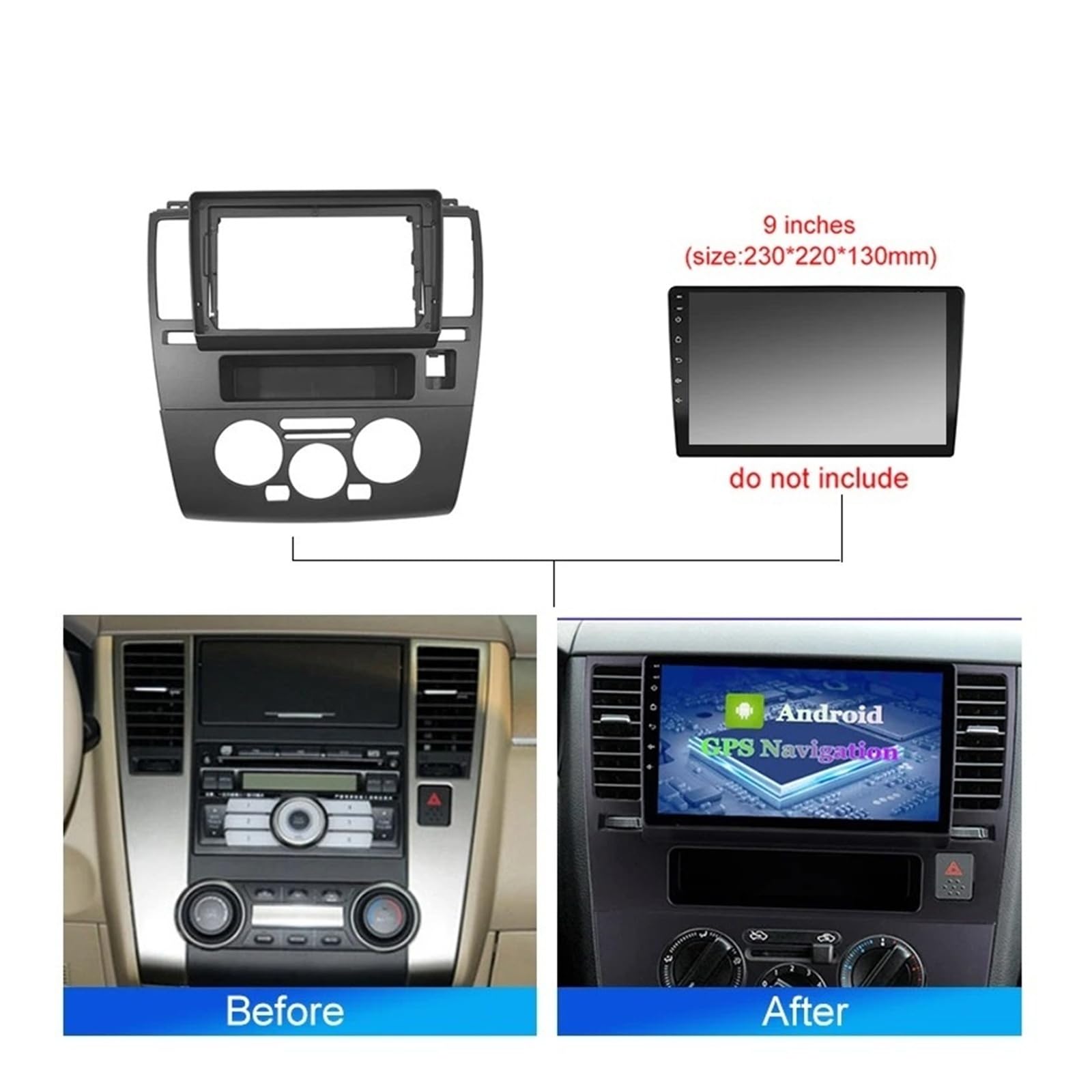 Kit Mascherina Adattatore Radio 2Din Autoradio Fascia Cornice Stereo Pannello Dash Kit Cablaggio Adattatore per Nissan per Tiida C11 2004-2008 2009 2010 2011 2012 2013(Frame)
