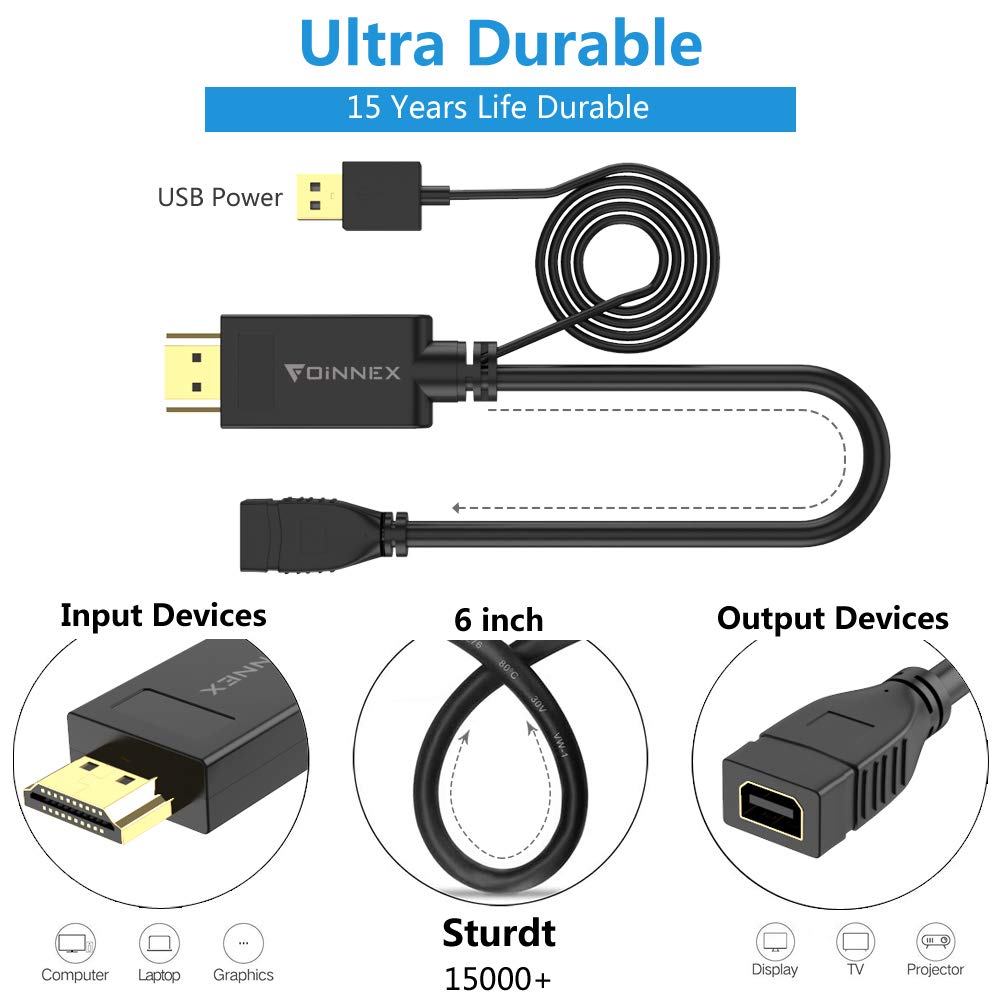 HDMI to Mini Displayport Adapter/Converter 4K30Hz,FOINNEX Active HDMI