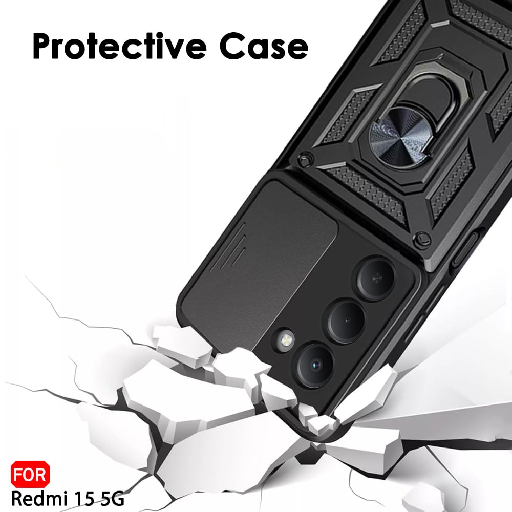 TheGiftKart Tough Armor Bumper Back Cover Case for Mi Redmi 15 5G | Sliding Camera Cover, Kickstand & Ring Holder | 360 Degree Protection Back Cover Case for Redmi 15 5G (PC & TPU, Black) — Amazon image 7
