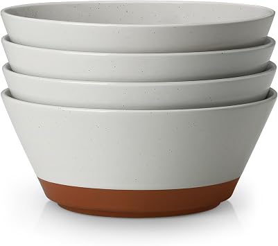 MALACASA Soup Bowls, Ceramic Salad Bowls Set of 4, 36oz Ceramic Bowls for Ramen, Cereal, Fruit and Pho, Microwave & Dishwasher Safe, Speckled Deep Bowls, Grey & Brown