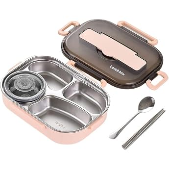 Edelstahl Lunchbox 1.5L Bento Box Erwachsene 12h Warmhalte freie Brotdose mit 4 F chern Auslaufsichere Meal Prep Box inkl. Suppensch ssel & Besteckset f r Schule/B ro/Fitness
