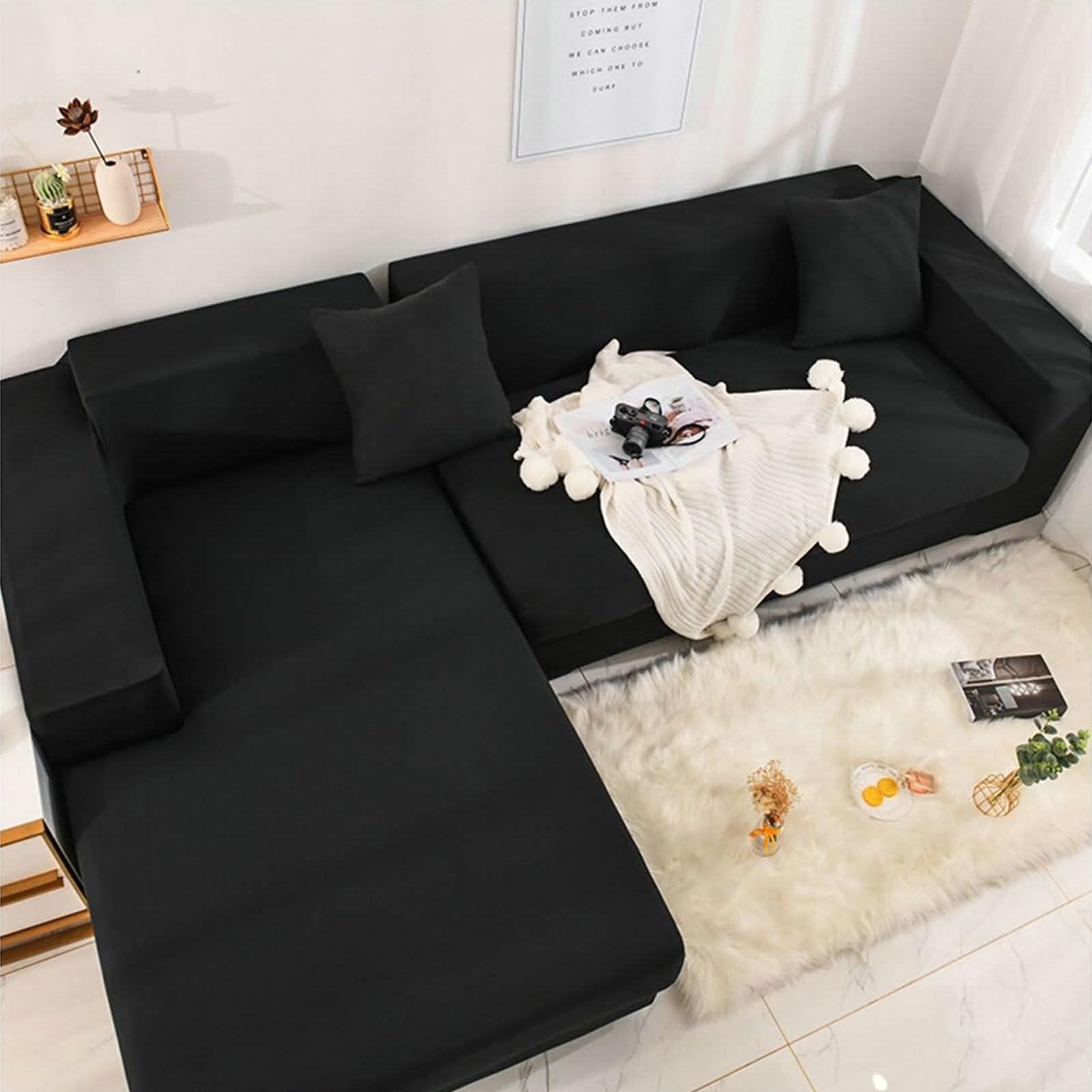 Housse de canapé extensible pour rénover un canapé d'angle 4 places