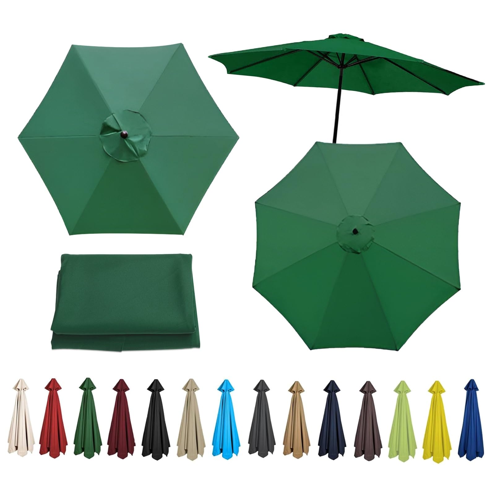 Replacement Parasol Canopy For 200cm - 6Ribs, 270cm - 6Ribs, 270cm - 8Ribs, 300cm - 6Ribs, 300cm - 8Ribs, UV Protective, Waterproof, Canopy Cover Fit Outdoor Garden Market Table Parasol(Color:Green,Si