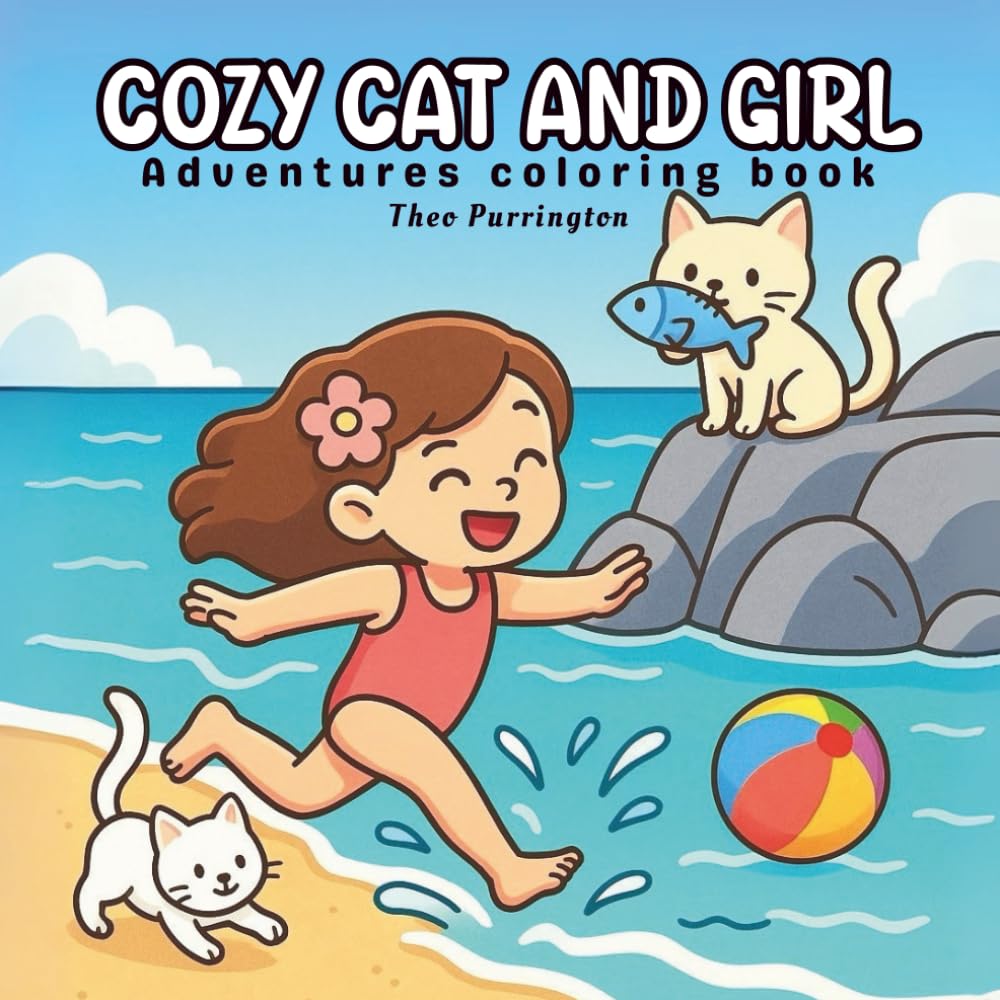Cozy cat and girl: Adventures coloring book for Relaxation