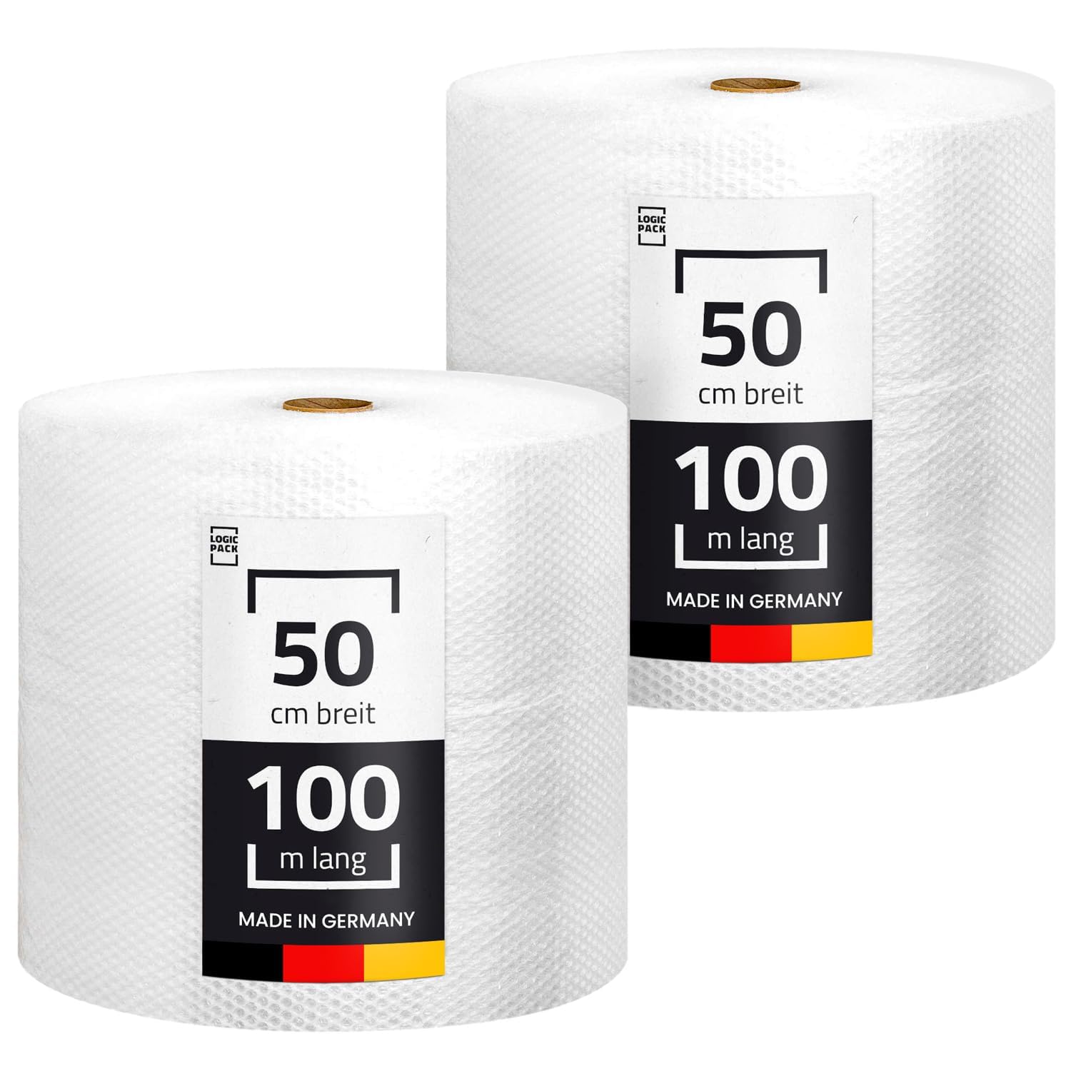 2 Rollen Luftpolsterfolie 50cm x 100m (100m2) Polsterfolie Blasenfolie Knallfolie - Stärke 50my - Verpackungsfolie + Trimmesser