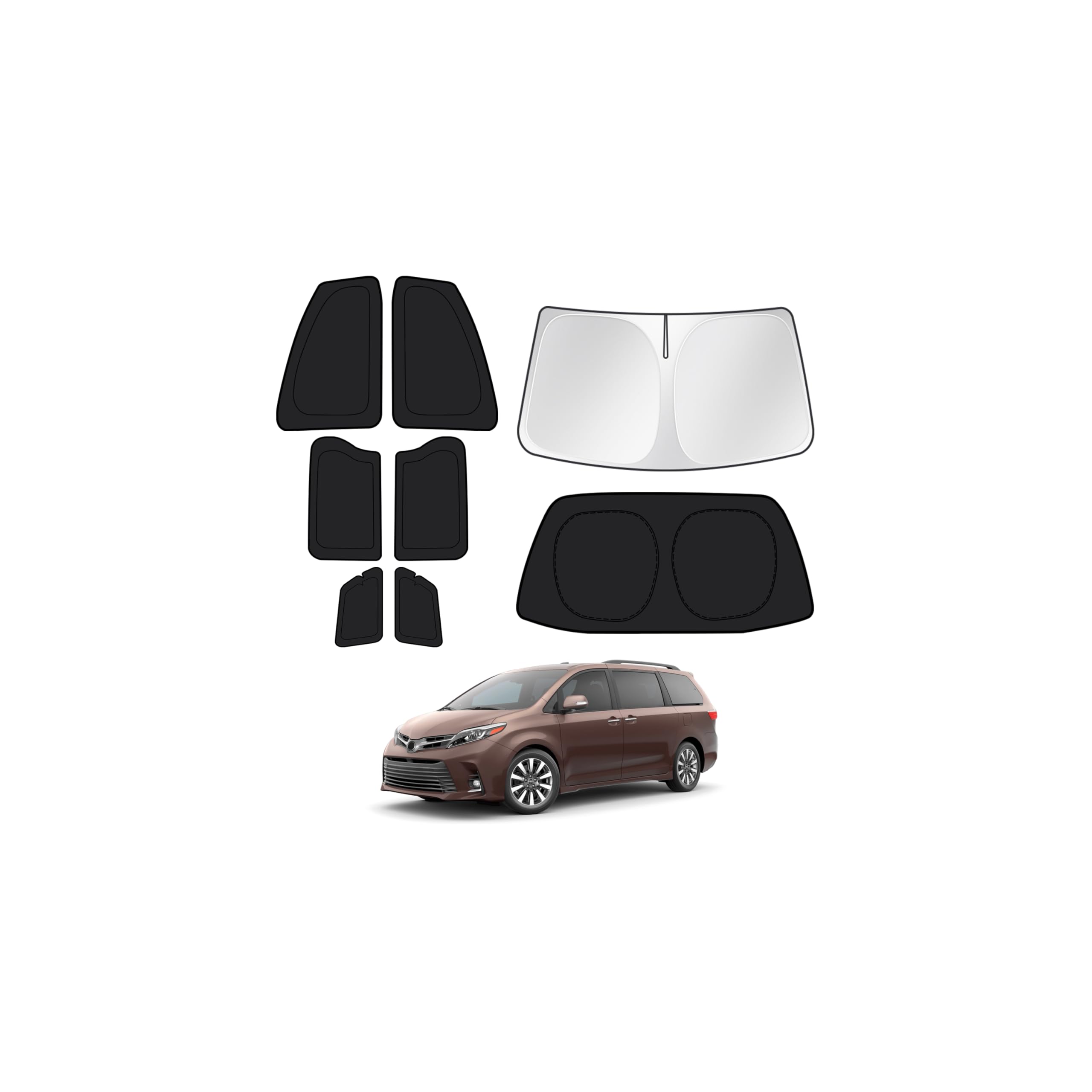 Canvcle Window Shades for 2011-2020 Toyota Sienna Accessories Windshield Sun Shade Side Rear Window Covers Sunshade Sun Visor Shield Privacy Protection for Camping Keep Vehicle Cool Black 8PCS