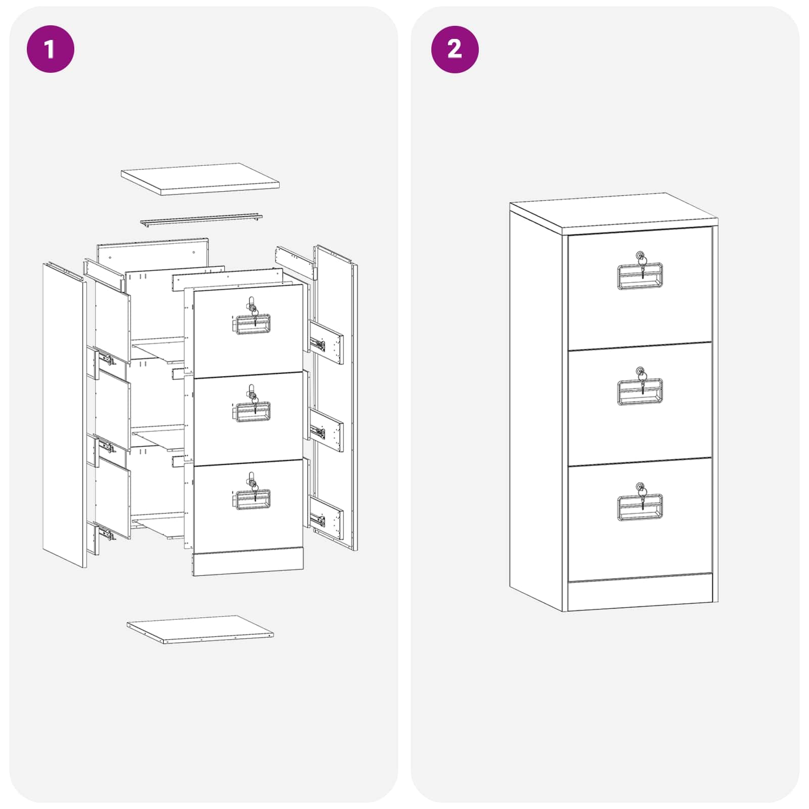 Armoire de Rangement Rose avec 3 Tiroirs en Acier Laminé à Froid Dimensions 45,5 x 42 x 106,5 cm pour Bureau Chambre Studio avec Serrures Sécurisées et Étagères Coulissantes