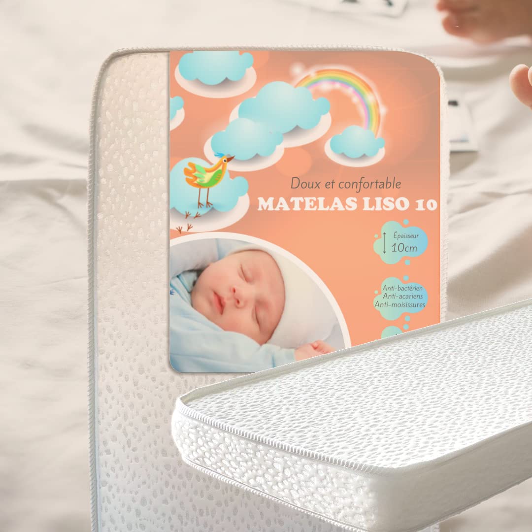 Colchón cuna 60x120 | Tejido Aloe Vera Hipoalergénico | Fabricado en España | Reversible | Certificado Oeko-Tex | Tratamiento Sanitized | CertiPUR | colchon cuna 120 x 60 cm | Altura 10cm | Tejido 3D