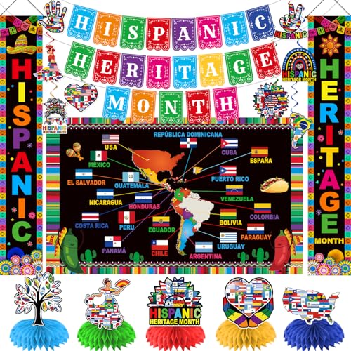 Hispanic Heritage Month Decorations, 24Pcs Hispanic Heritage Month Banner, Motivational Inspirational Spanish Classroom Decor, National Spanish Heritage Month Decorations