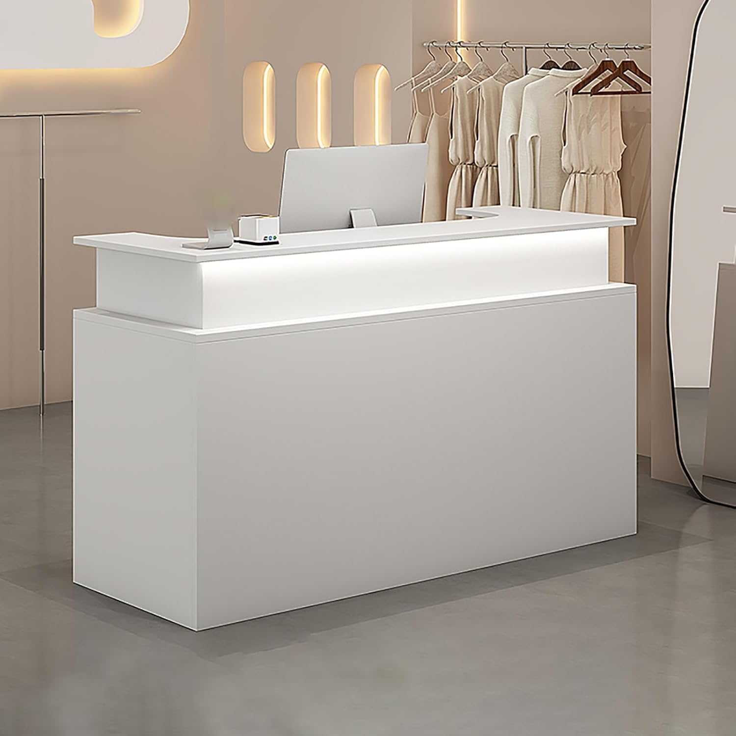 Biurko z oświetleniem LED, kompaktowy, drewniany stół do komputera, 120 x 50 x 100 cm, stylowy blat recepcyjny, nowoczesny bankiet na imprezy, do biura, recepcji, mebli
