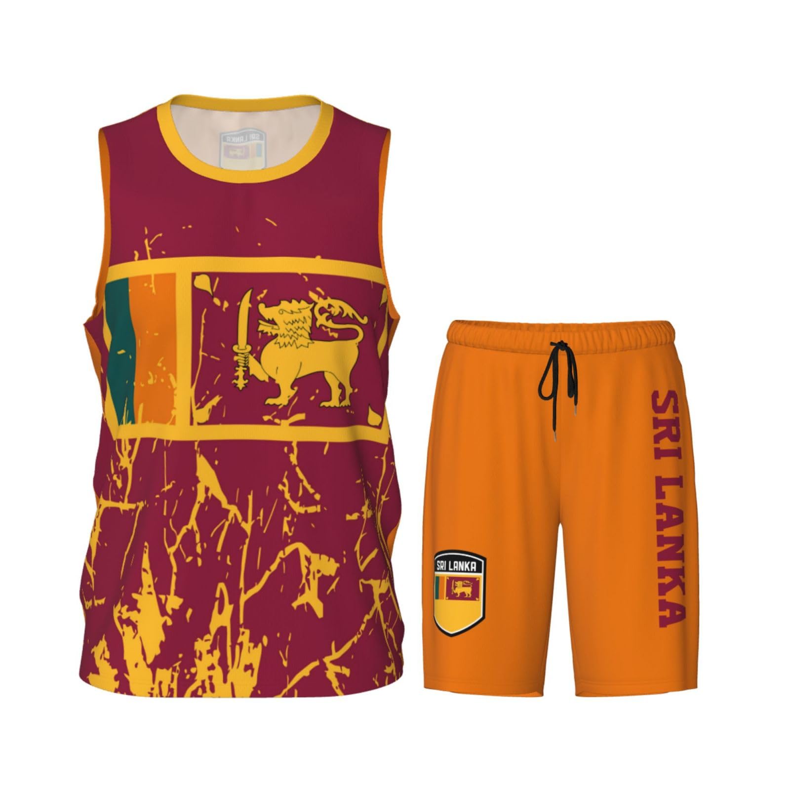 Sri Lanka Flag Grain (3) Basketball Jersey Uniform Suit for Men Adults Training Athletic Set