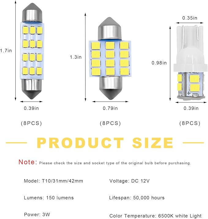Kit 24 luces LED interiores para autos T10 31 mm 42 mm miniatura 2