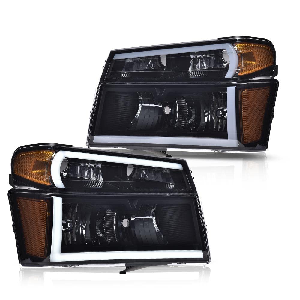G-PULS LED Headlights Bumper Lamp Assembly Compatible with Chevy Colorado/GMC Canyon 2004-2012,Fit Isuzu i-280 i-350 2006,Fit Isuzu i-290 i-370 2007-2008 Smoky Lens Black Housing Amber Reflector